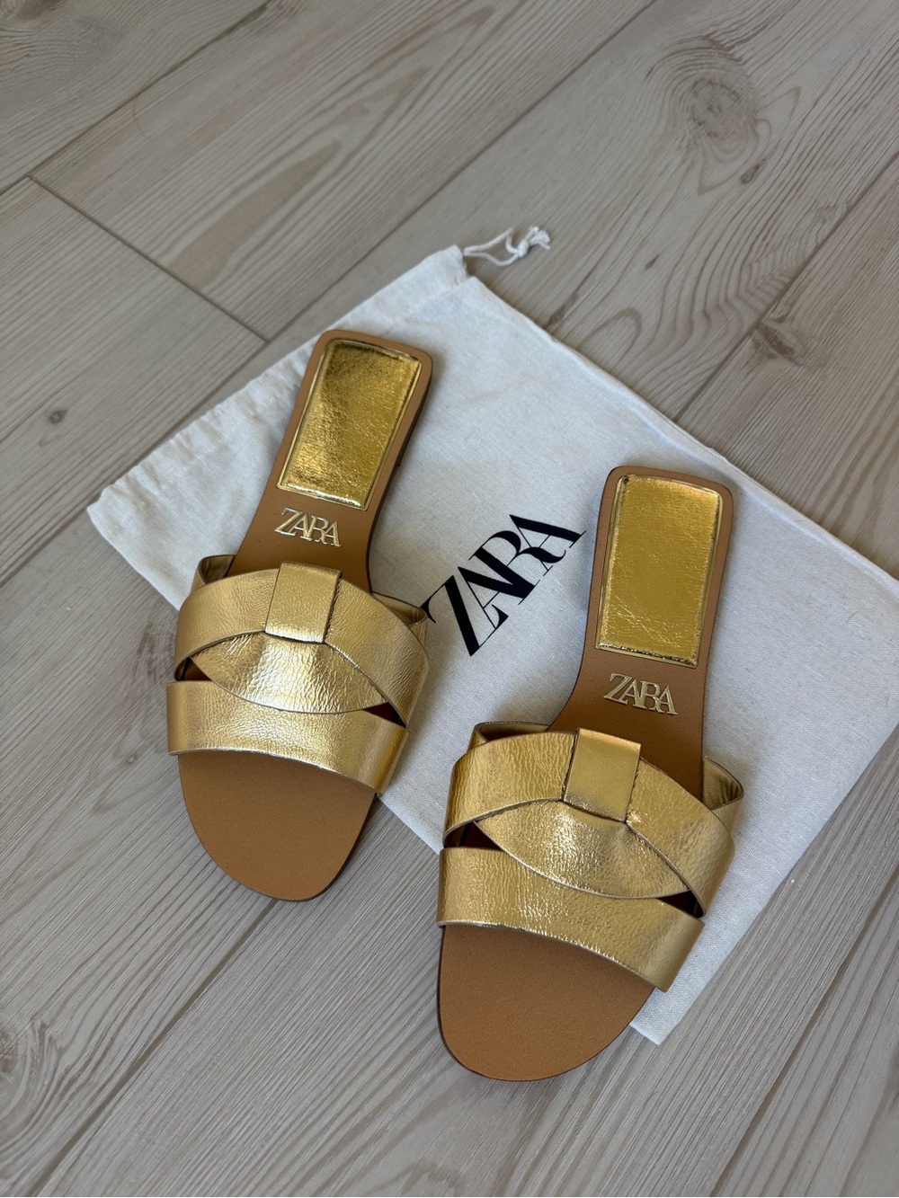 Zara Metallic Gold Braided Slide Sandals - Women unworn